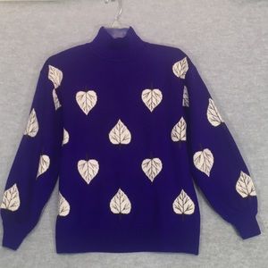 ST. JOHN Separates Falling Leaves Design  Rib Knit Mock Neck Sweater